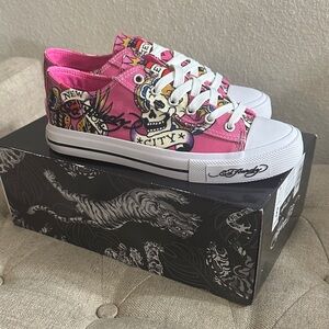 Ed Hardy Pink Graphic Sneakers